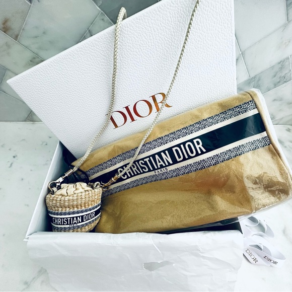 DIOR BEAUTY TOTE & RAFFIA CROSSBODY ROPE CINCH POUCH W/LIPPIE-3 SAMPLES-3 DUSTY - Picture 2 of 13